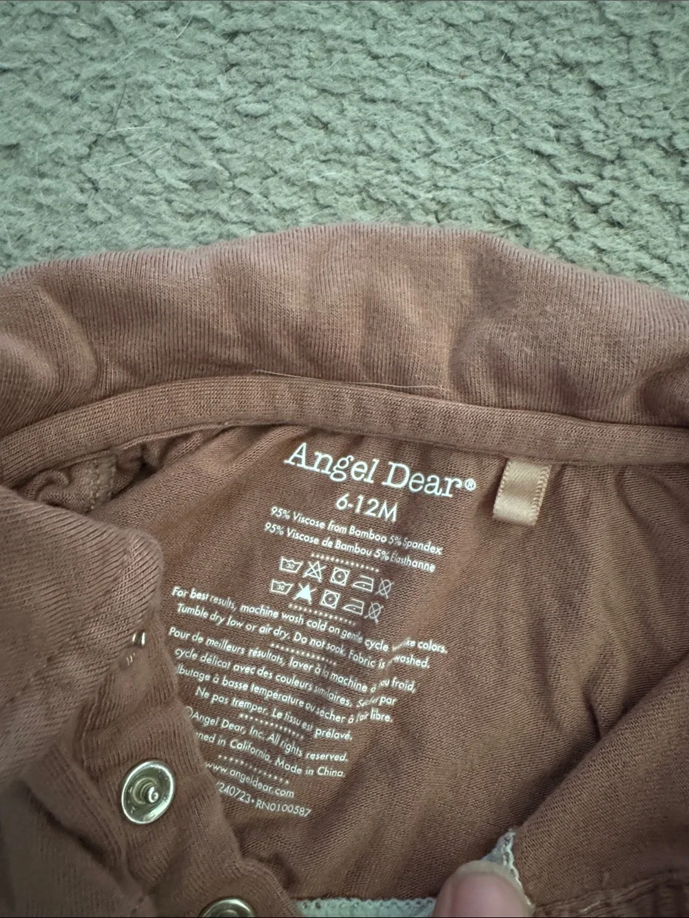 Angel Dear Green Deer Print One-Piece Bodysuit with Brown Collar